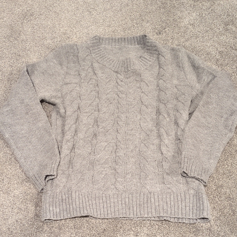 Cozy Gray Cable Knit Sweater